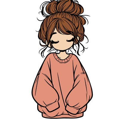 girl with baggy sweatshirt and messy bun