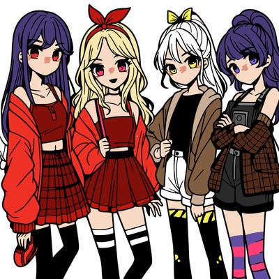 teen manga girls group of 4