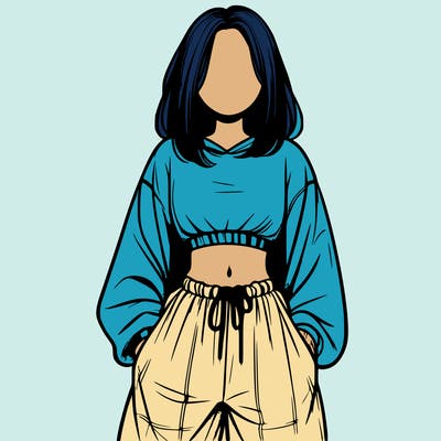 realistic girl faceless with baggy pants and a crop top