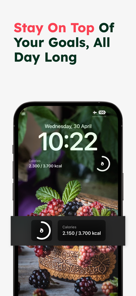 AI Calorie Tracker - Food Scan - iPhone lock screen showing a calorie tracking widget with daily progress and goal