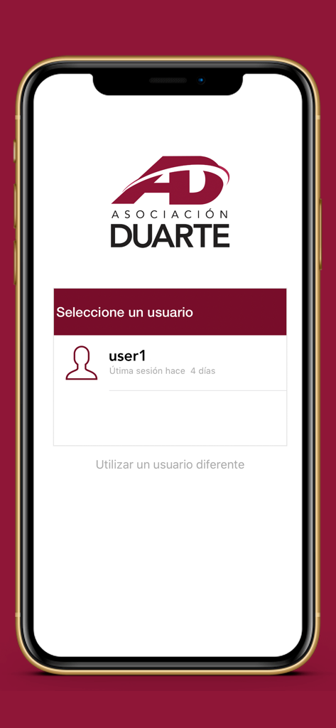 Pantalla de inicio de sesión de la aplicación de banca móvil ADAP en Línea mostrando la selección de usuario