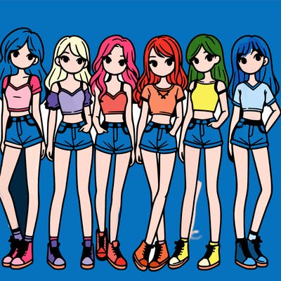 a group of girls wearing crop tops and shorts