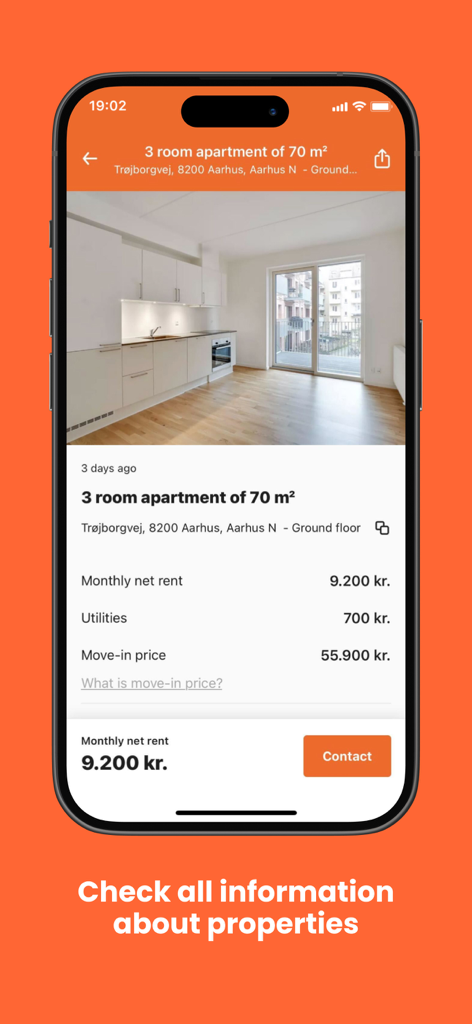 BoligPortal - Rental apartment listing on BoligPortal app with rent and utility details