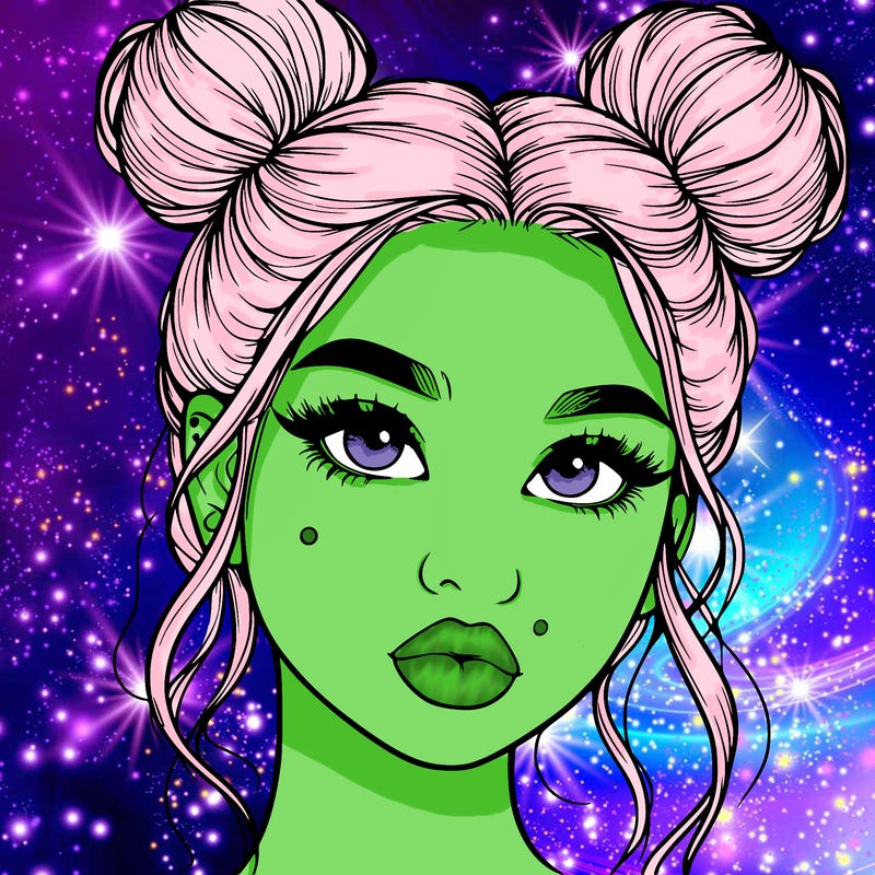 realistic girl with two buns on her hair and lips