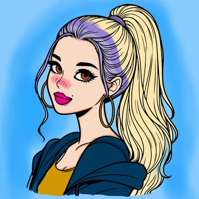 realistic girl with a high ponytail