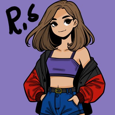 a realistic girl with a crop top and short shorts in an open jacket