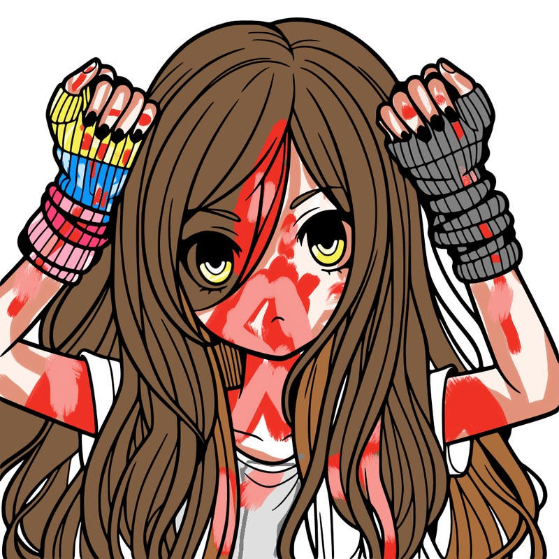 long haired girl with fingerless gloves