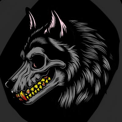 realistic wolf with skull face