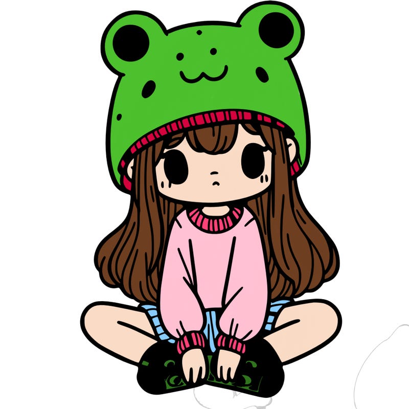 a girl wearing a frog hat and some frog socks
