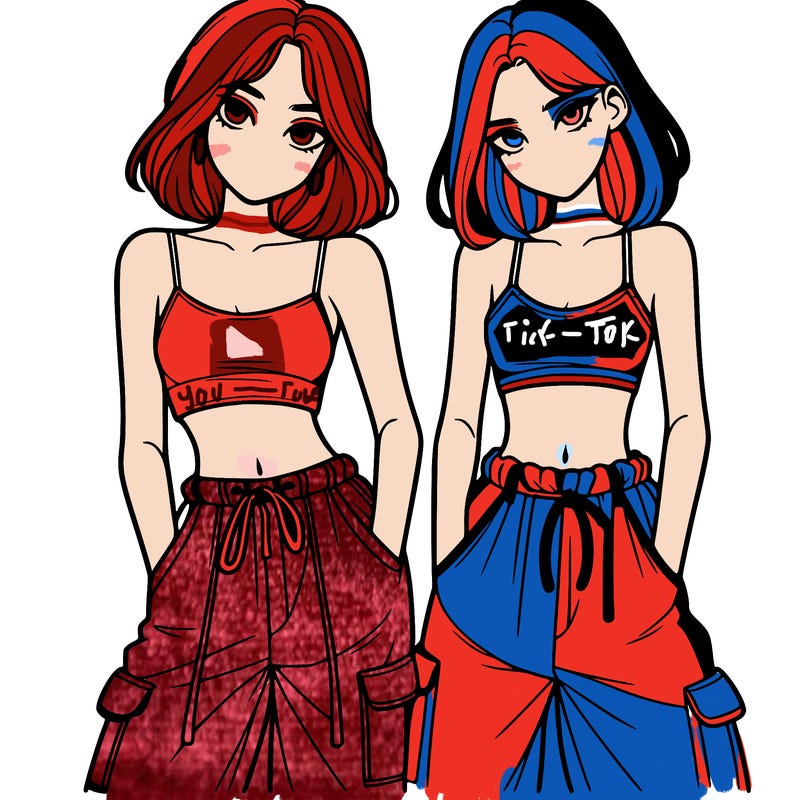two girls with crop top with baggy pants