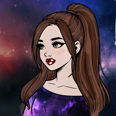 realistic girl with a high ponytail