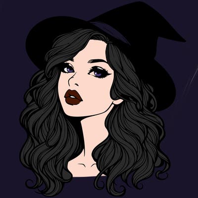 realistic witch girl with wavy hair and lips