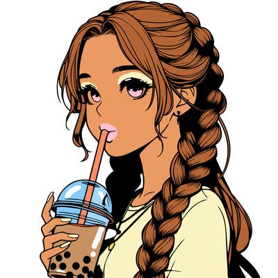 realistic girl with braided hair drinking boba