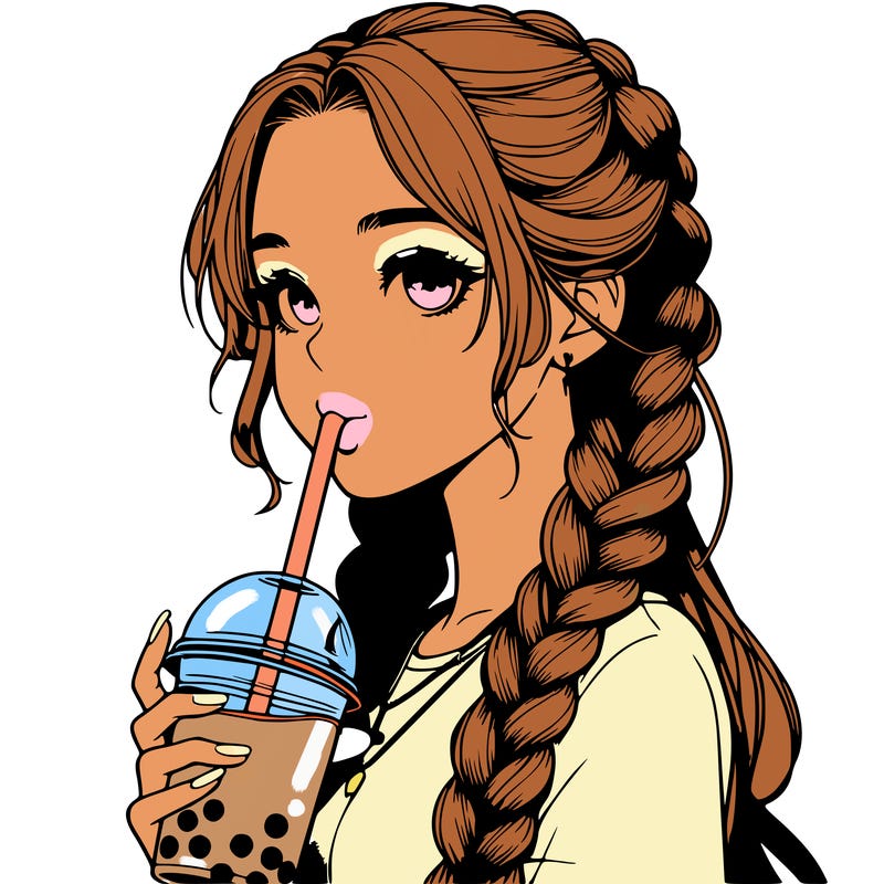 realistic girl with braided hair drinking boba