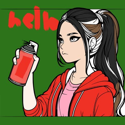 a realistic girl spray painting