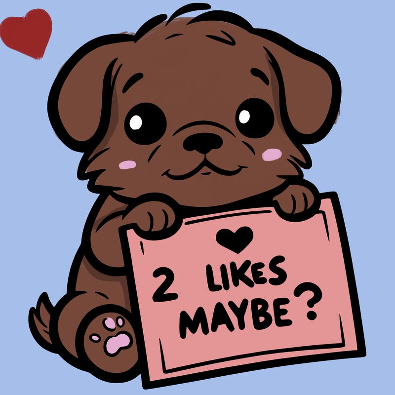 a puppy holding a sign that says 2 likes maybe?