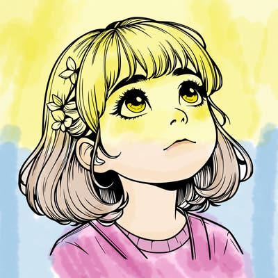 realistic girl looking up