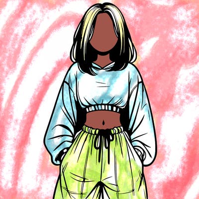 realistic girl faceless with baggy pants and a crop top