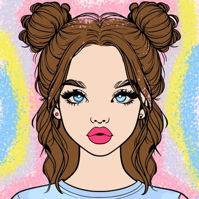 realistic girl with two buns in hair and lips