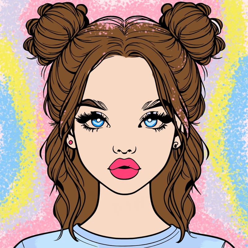 realistic girl with two buns in hair and lips