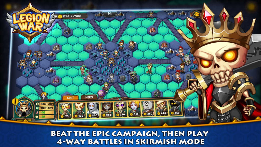 Legion War - Gameplay of Legion War showing a hexagonal tactical map and character units