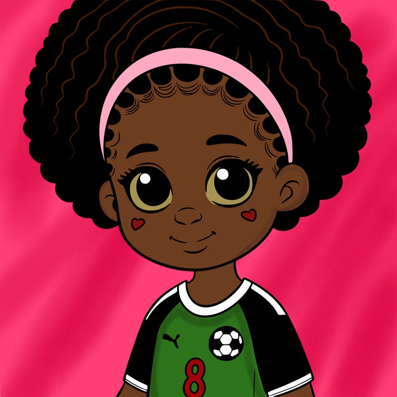 a young black girl wearing a senegalese soccer jersey