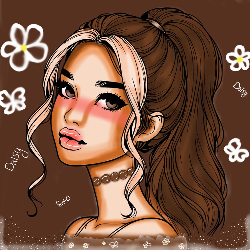 realistic girl with a ponytail on her hair and lips