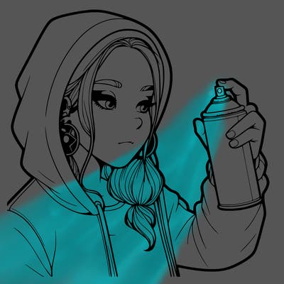 a realistic girl, spray painting
