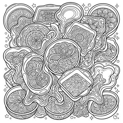 Unleash your inner artist with this mesmerizing psychedelic cake pans coloring page, where ordinary baking molds transform into a vibrant canvas. Lose yourself in the intricate details and flowing organic shapes, perfect for a relaxing and mind-bending creative escape.