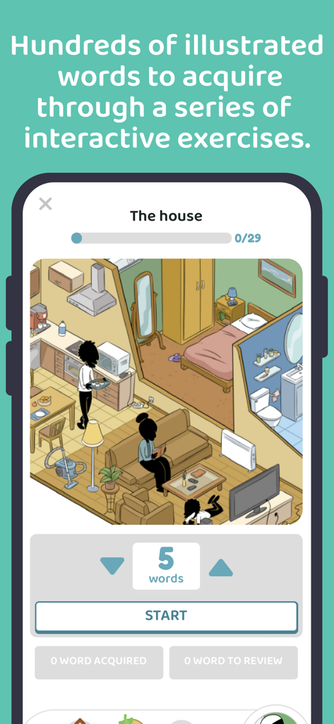 Awlad - Learn arabic - Interactive Arabic language lesson for kids featuring illustrated house vocabulary