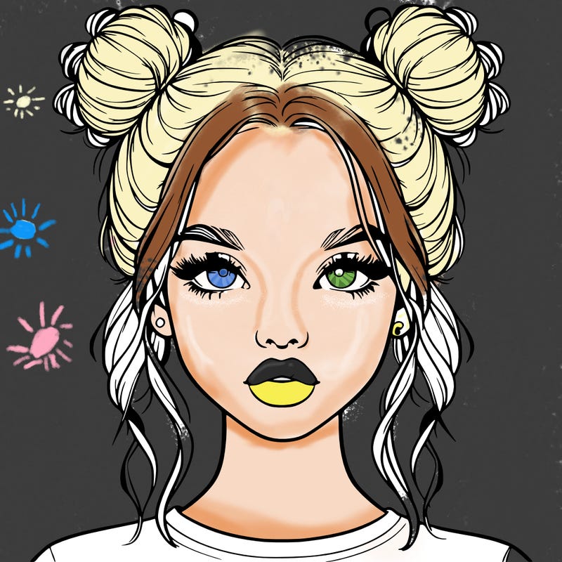realistic girl with two buns in hair and lips