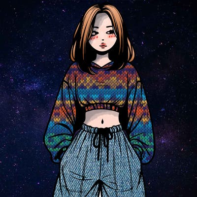 realistic girl faceless with baggy pants and a crop top