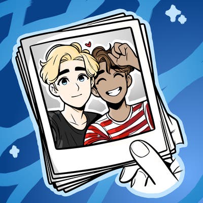 realistic, best friends taking a polaroid picture