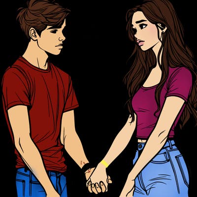 realistic teen couple holding hands