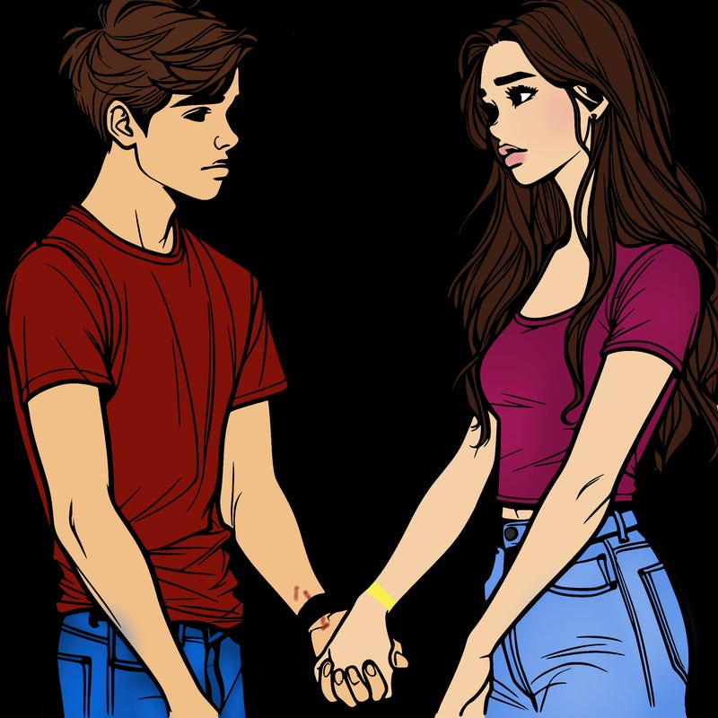 realistic teen couple holding hands