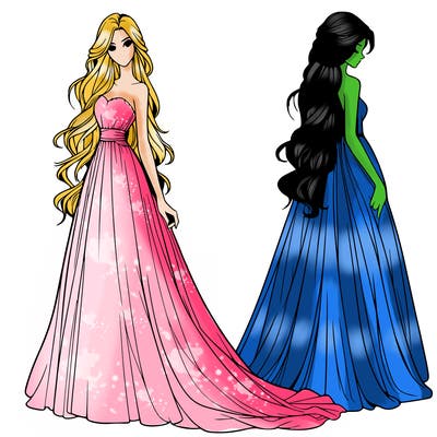 realistic woman with long flowing dress