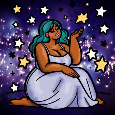 plus size woman looking at stars