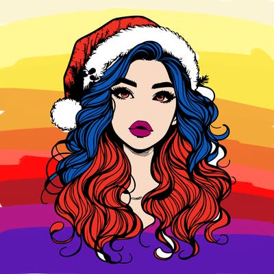 realistic christmas girl with wavy hair and lips