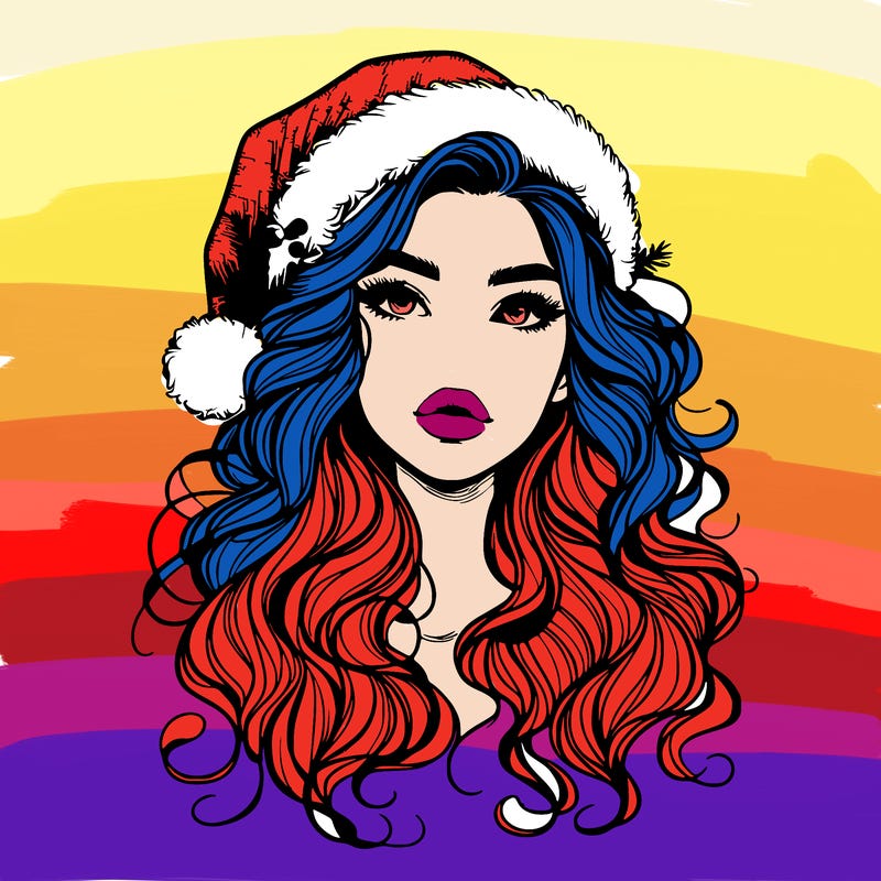realistic christmas girl with wavy hair and lips