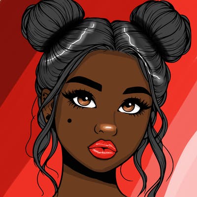 realistic girl with two buns on her hair and lips