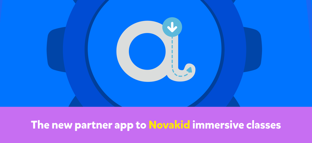Interactive lowercase letter tracing activity in the Novakid Jr English learning app