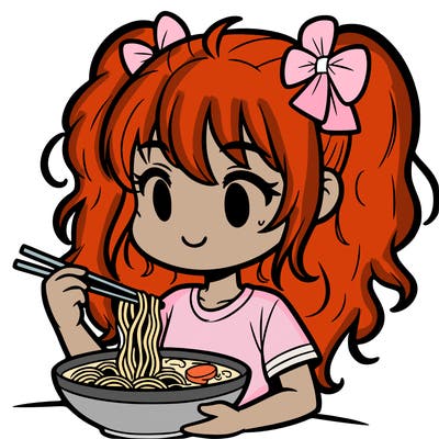 a girl eating ramen