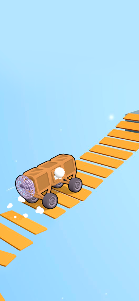 Ride Master: Car Builder Game - Un coche personalizado con un ventilador frontal subiendo una rampa naranja en Ride Master