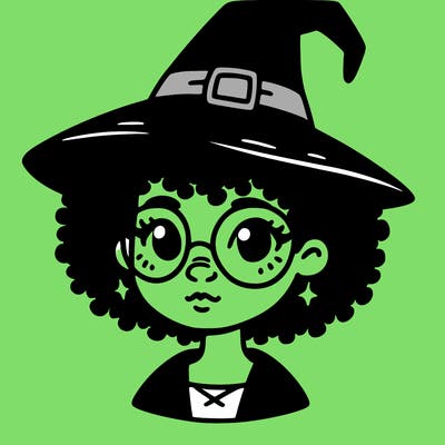 a black person who is a witch and has glasses