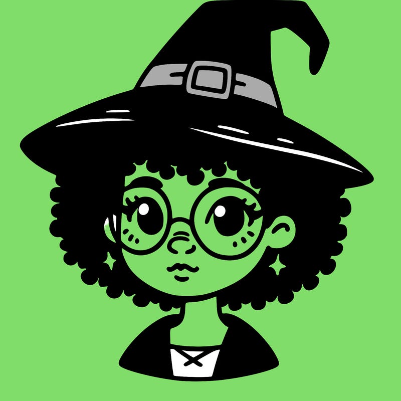a black person who is a witch and has glasses