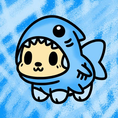 cute dog wearing a shark costume