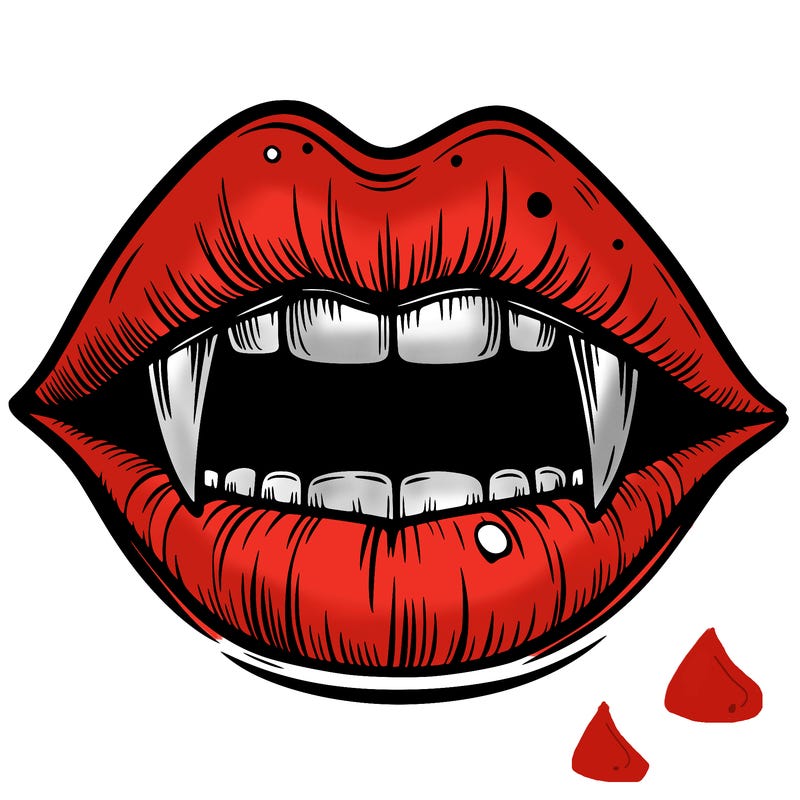 lips with vampire teeth