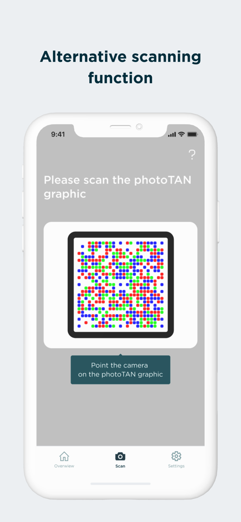 Commerzbank photoTAN - Screen of Commerzbank photoTAN app displaying the alternative scanning function for security graphics
