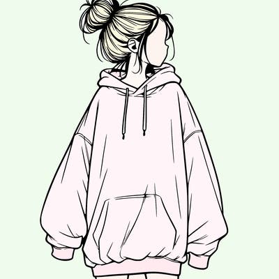 realistic girl with a oversized sweatshirt on and a bun