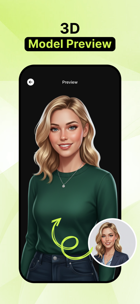 Anteprima di un modello di personaggio 3D generato da un'immagine nell'app Meshy AI